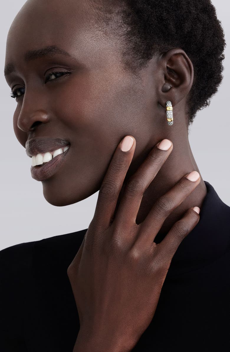 LAGOS Signature Caviar Pavé Diamond J Hoop Earrings, Alternate, color, Two-Tone