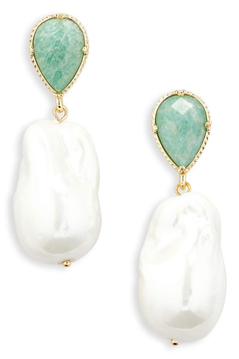 Keti Faux Pearl Drop Earrings, Main, color, GOLD