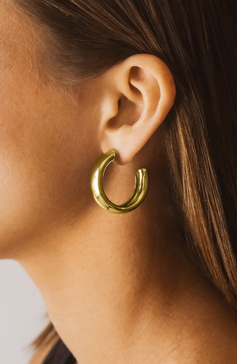 Sterling Forever Liviana Hoop Earrings, Alternate, color, Gold