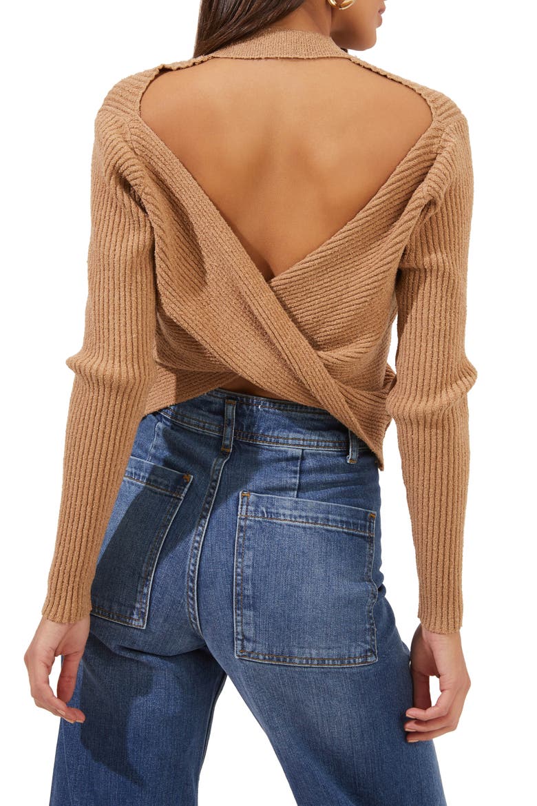 Prescott Twist Back Cutout Sweater, Alternate, color, CAMEL