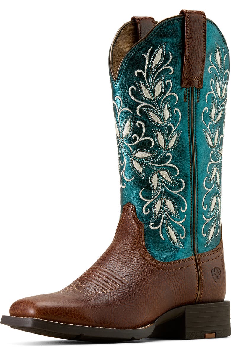 Ariat Round Up Holly Western Boot, Alternate, color, Beasty Brown/ Metallic Sea