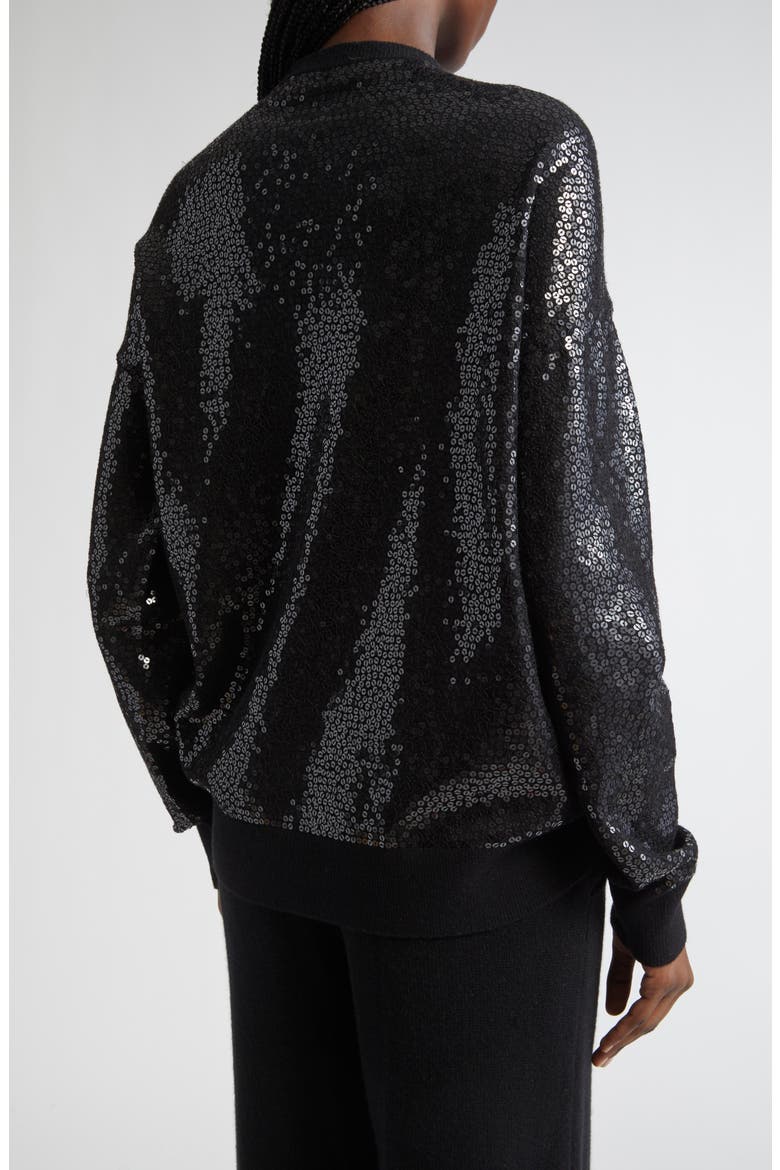 Sequin Embellished Scarf Tie Cashmere Crewneck Sweater, Alternate, color, BLACK