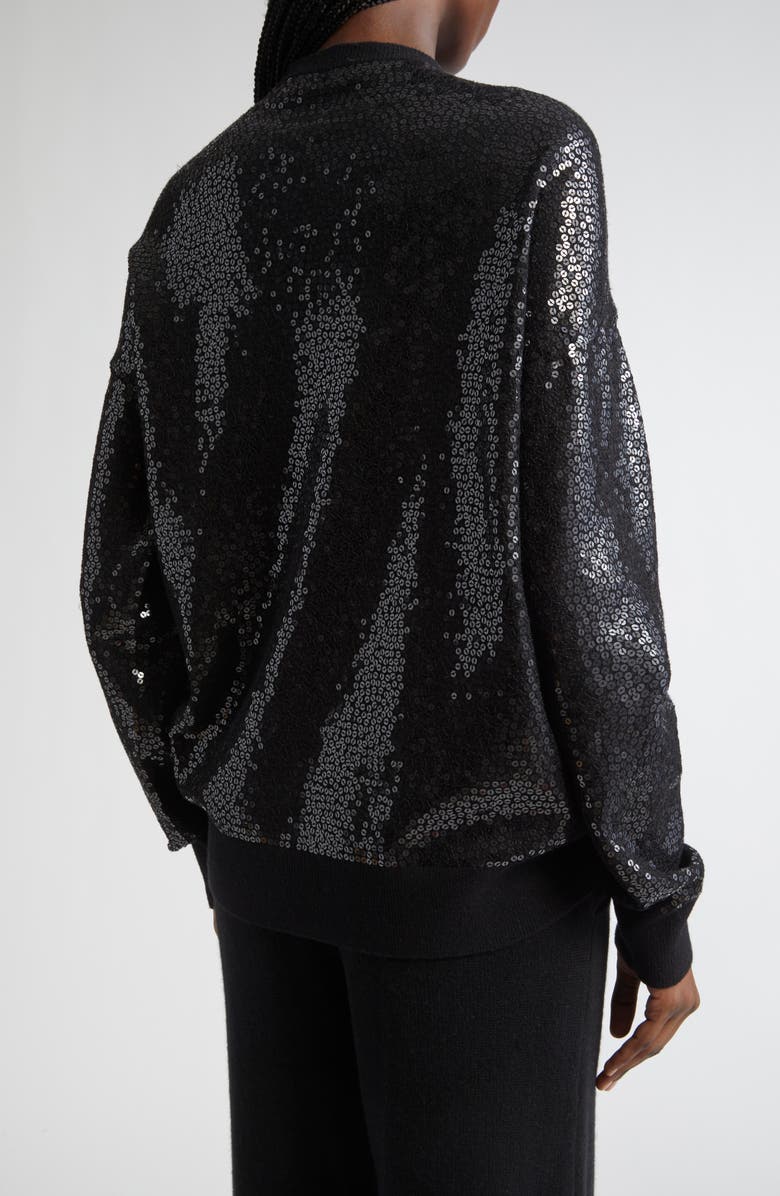 Michael Kors Collection Sequin Embellished Scarf Tie Cashmere Crewneck Sweater, Alternate, color, Black