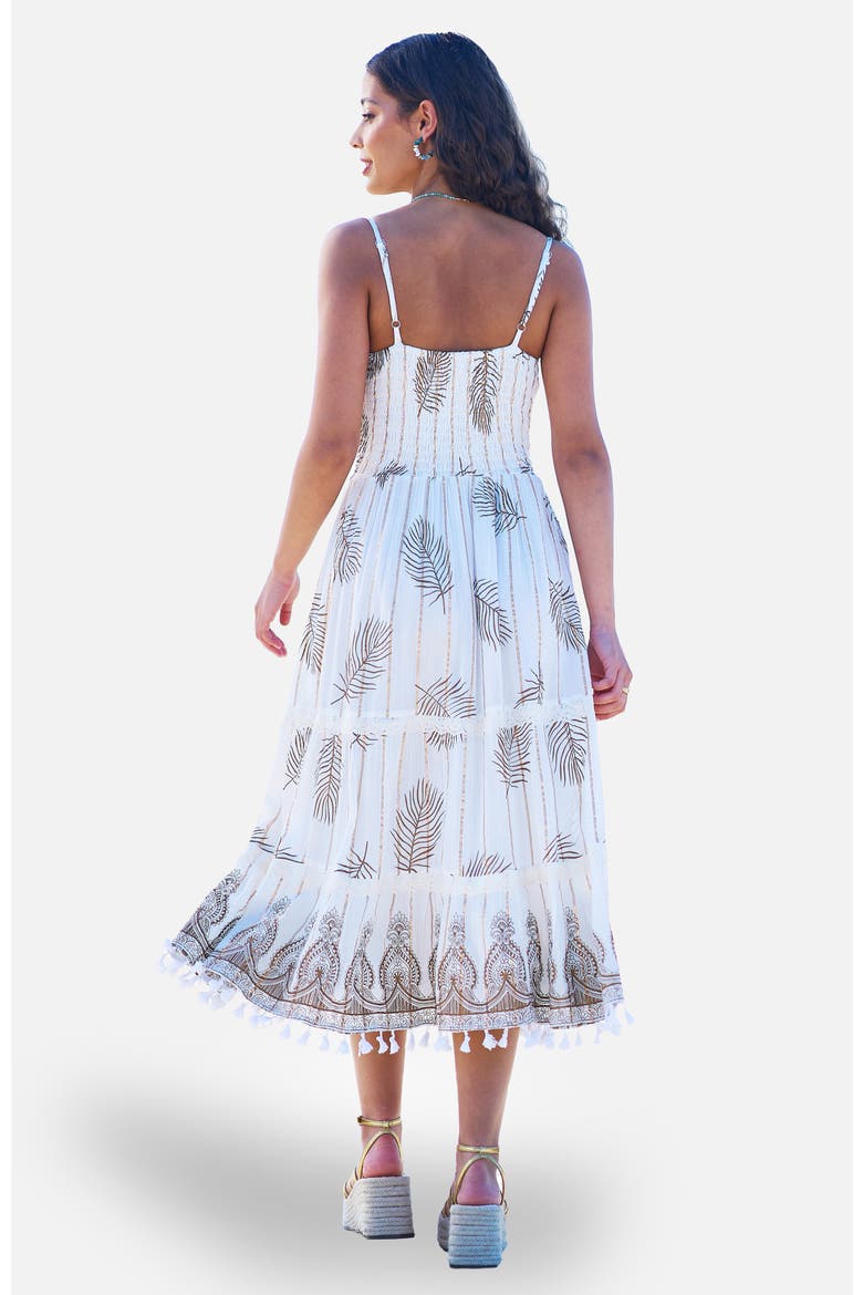 Foil Print Lace Trim Midi Sun Dress, Alternate, color, Ivory