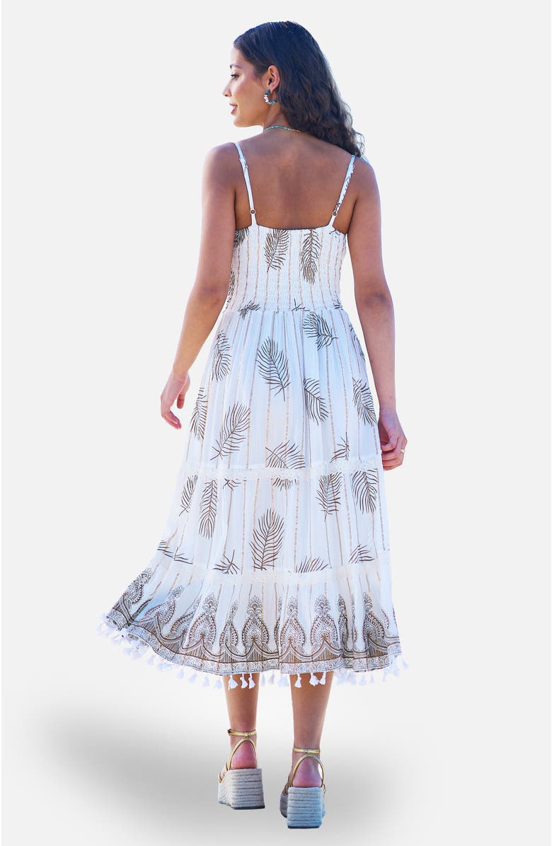 Yumi Foil Print Lace Trim Midi Sun Dress, Alternate, color, Ivory