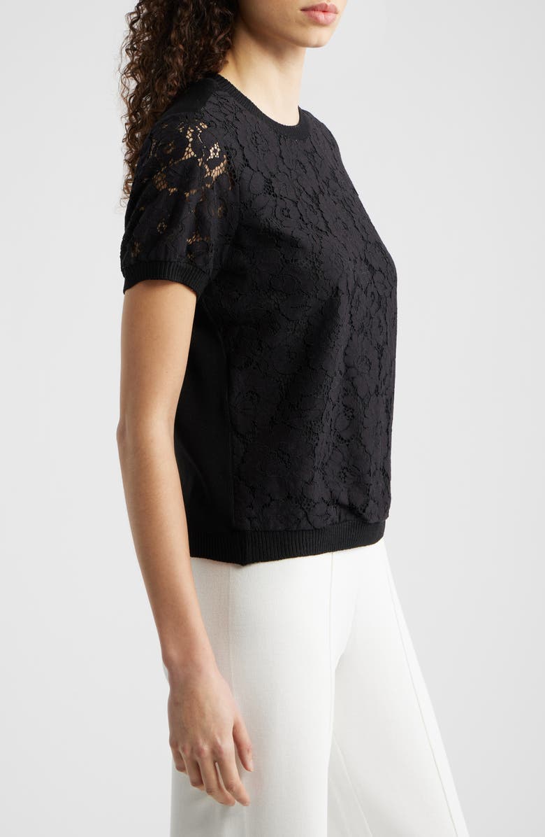 Tahari ASL Lace Front Sweater, Alternate, color, Black