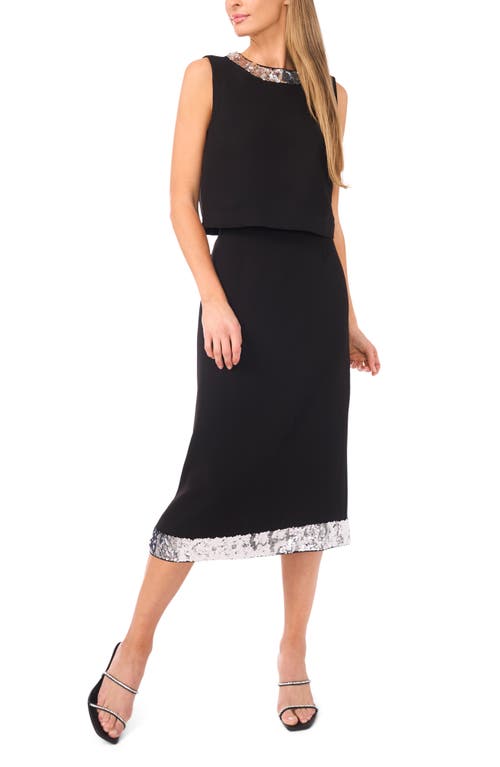 Cece Sequin Hem Midi Skirt In Black