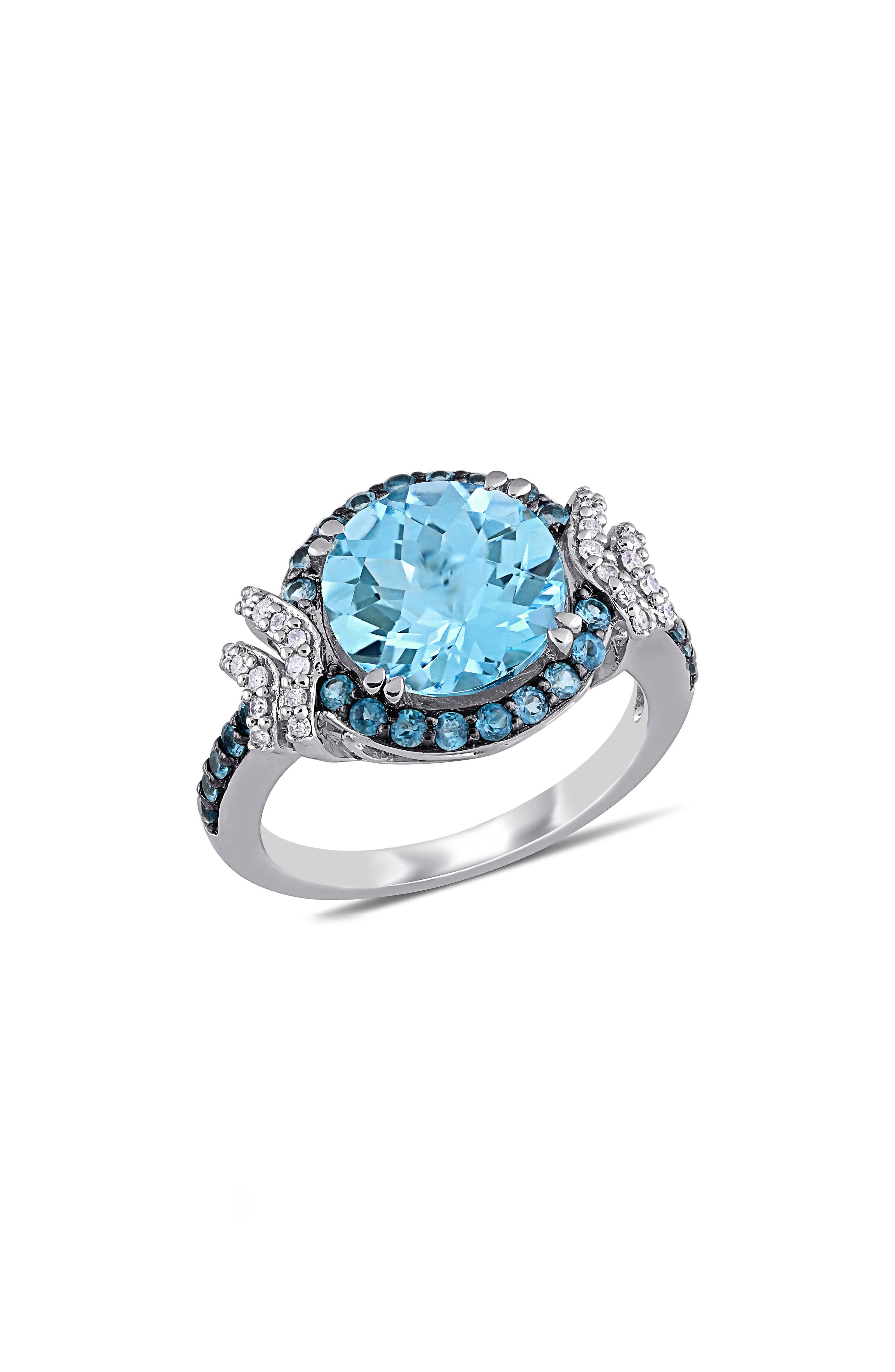 DELMAR Sterling Silver Blue Topaz & Diamond Ring