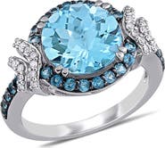 DELMAR Sterling Silver Blue Topaz & Diamond Ring