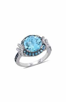 DELMAR Sterling Silver Blue Topaz & Diamond Ring