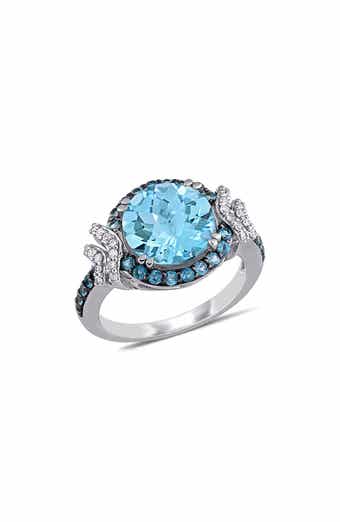 DELMAR Sterling Silver Blue Topaz & Diamond Ring