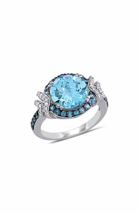 DELMAR Sterling Silver Blue Topaz & Diamond Ring