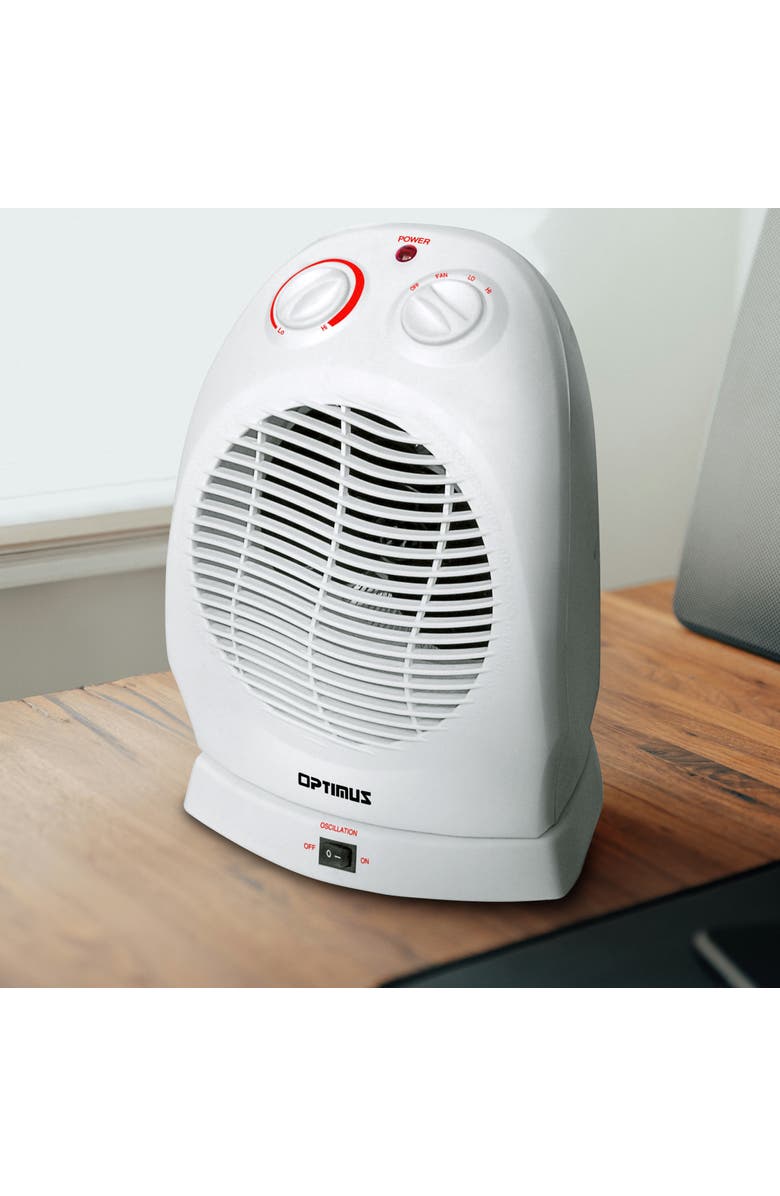 Optimus Portable Oscillating Fan Heater with Thermostat, Alternate, color, White