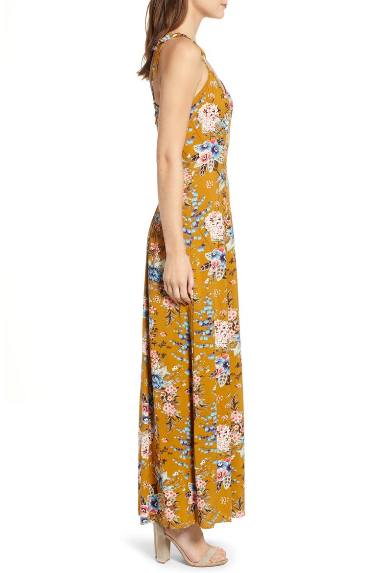 Floral Tie Strap Maxi Dress, Alternate, color, BROWN BRONZE KRISTA FLORAL