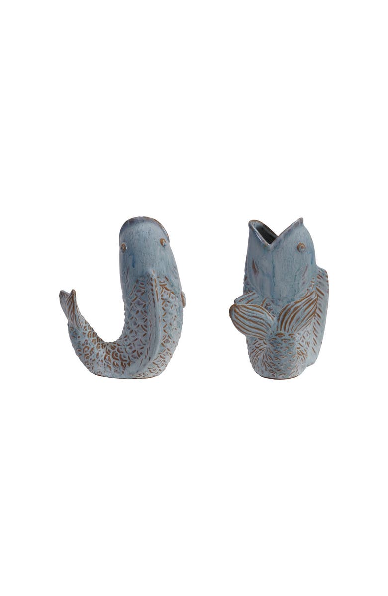 Storied Home Stoneware Fish Shaped Vase with Reactive Glaze, Blue, Main, color,