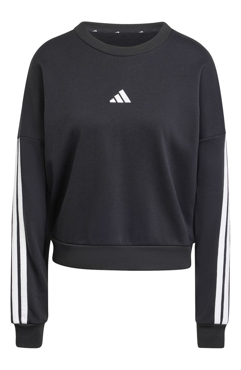 adidas 3-Stripes French Terry Crop Sweater, Alternate, color, Black/ White