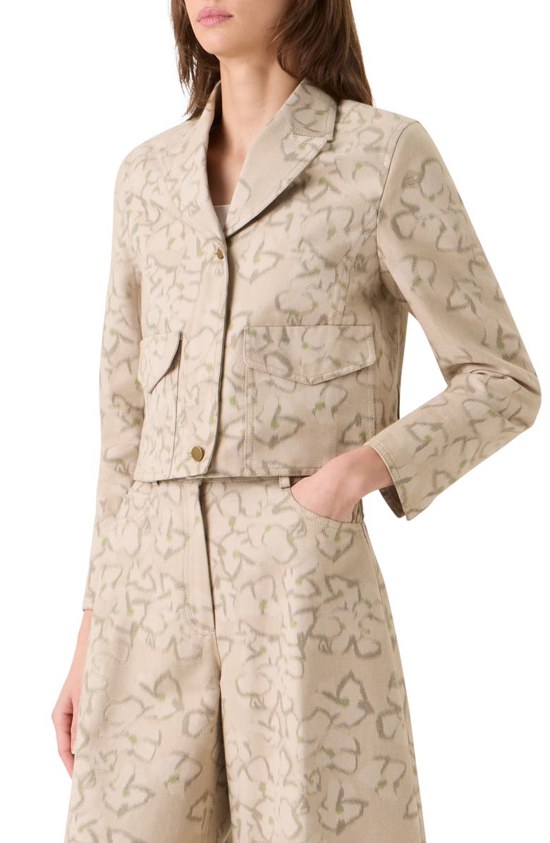 Akris punto Ikat Floral Print Crop Cotton Blend Canvas Jacket, Alternate, color, Beige-Olive