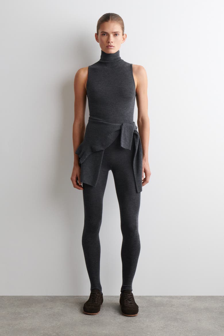 Seamless Merino Wool Turtleneck Top, Alternate, color, CHARCOAL MÉLANGE