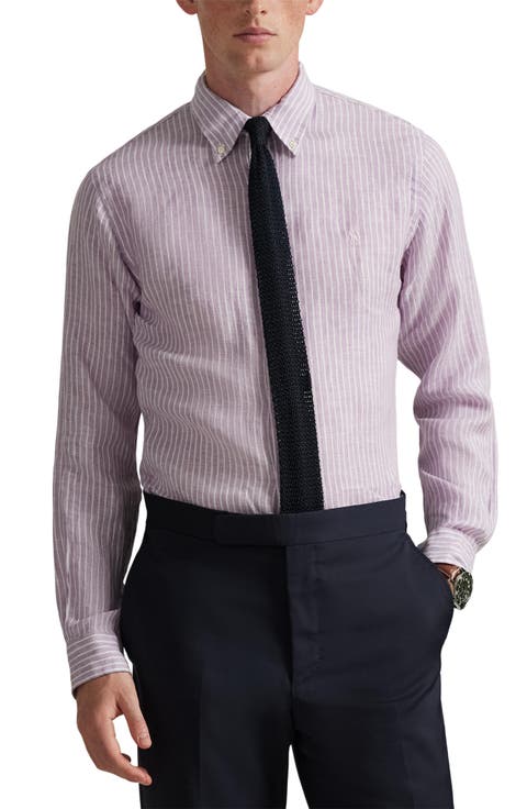 Classic Fit Stripe Linen Button-Down Shirt