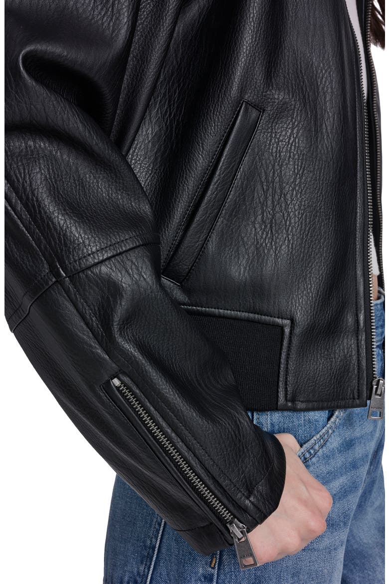 Faux Leather Bomber Jacket, Alternate, color, BLK BLACK