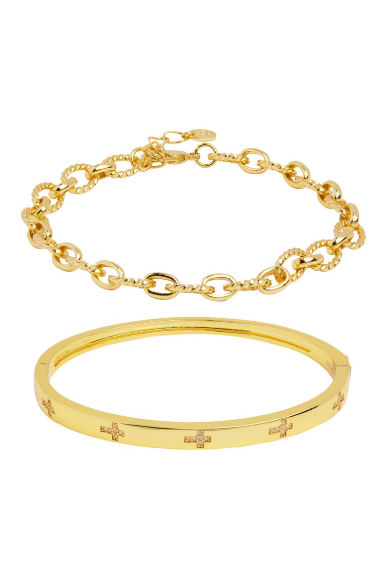 Cross & Link Set of 2 Bracelets, Main, color, GOLD