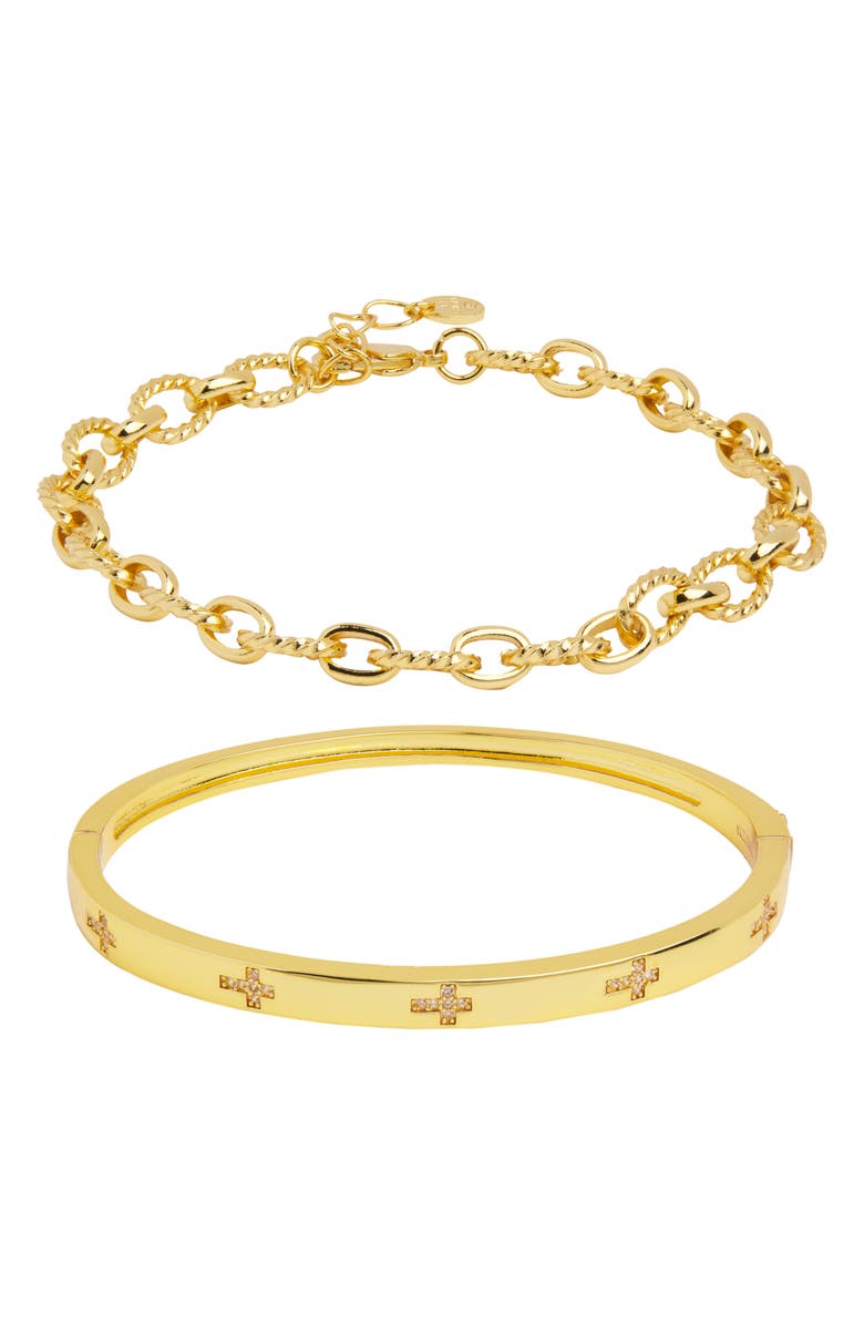 ARGENTO VIVO Cross & Link Set of 2 Bracelets, Main, color, Gold