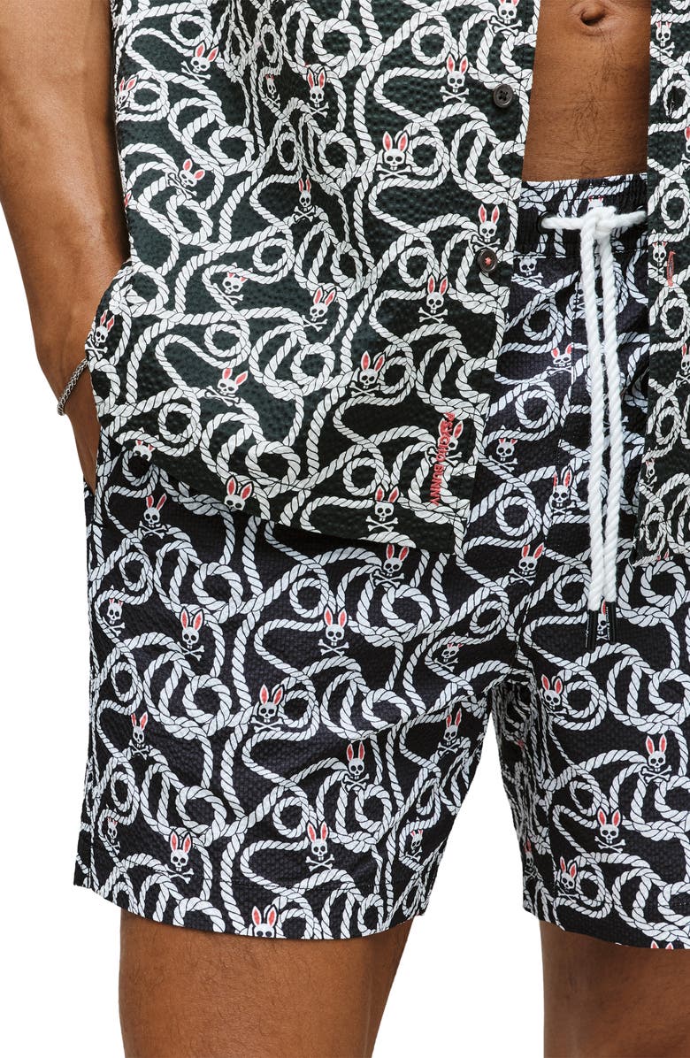 Psycho Bunny Cyrus Seersucker Button Front Shirt, Alternate, color, Black