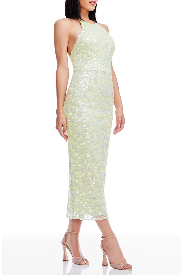 Dani Sequin Cocktail Halter Dress, Alternate, color, LEMONGRASS MULTI