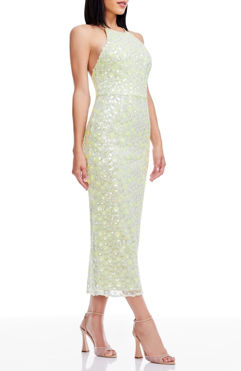 Dress the Population Dani Sequin Cocktail Halter Dress, Alternate, color, Lemongrass Multi