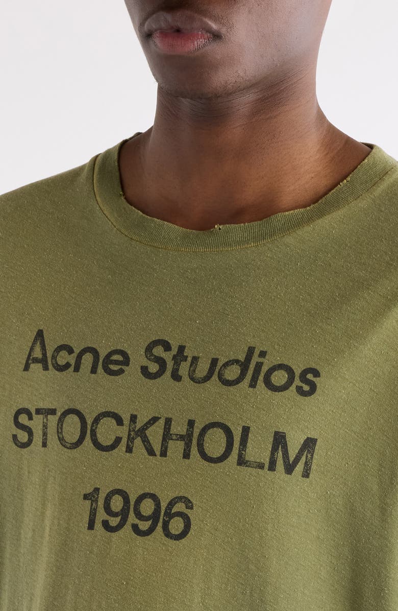Acne Studios 1996 Logo Distressed Cotton & Hemp Graphic Tee, Alternate, color, Olive Green