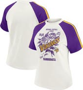 WEAR by Erin Andrews Women's WEAR by Erin Andrews White Minnesota Vikings Sleeve Stripe Distressed Raglan T-Shirt