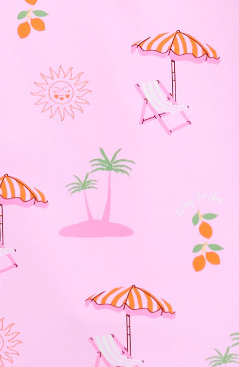 TINY TRIBE Summer Paradise Ruffle Long Sleeve UPF 50+ One-Piece Rashguard Swimsuit, Alternate, color, Pink