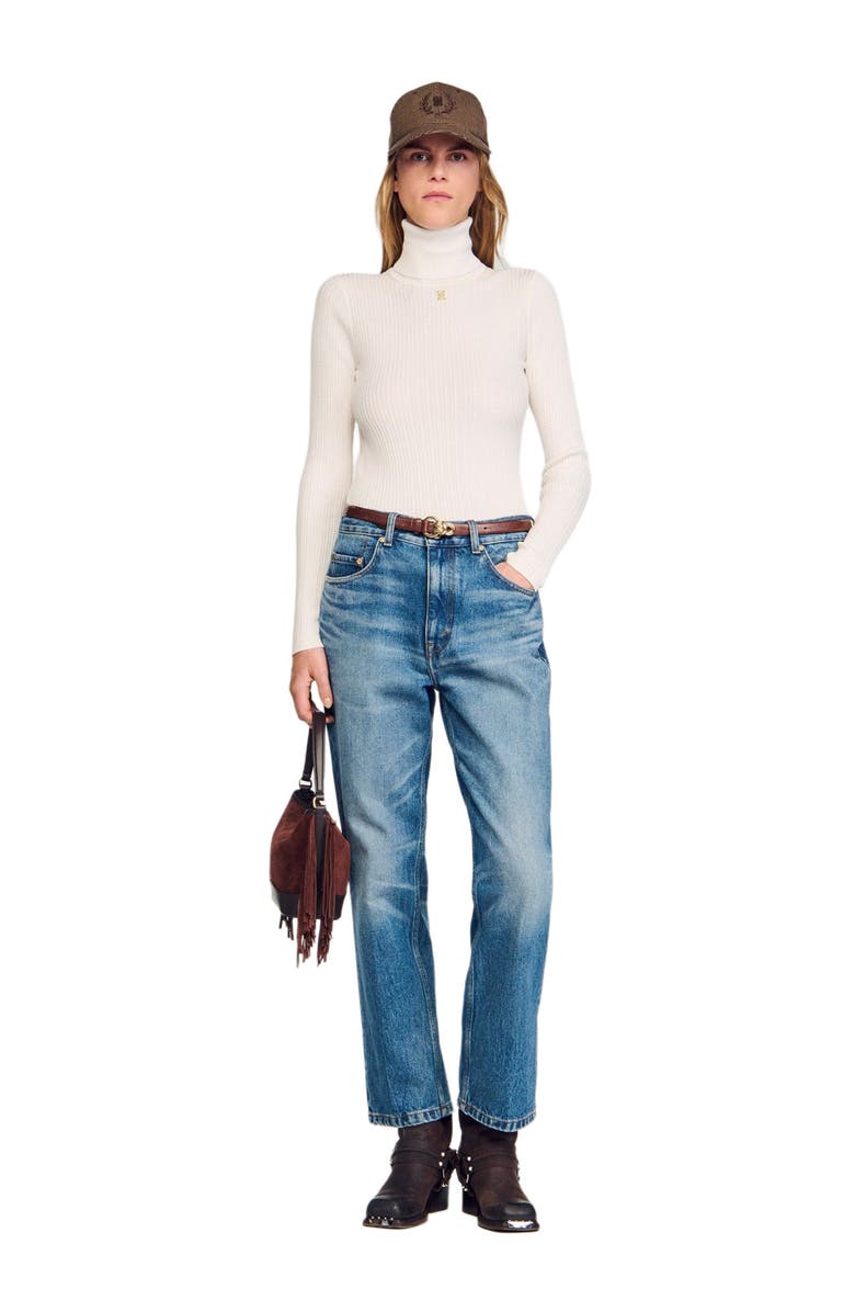 SANDRO Cable-knit turtleneck sweater, Main, color, Snow