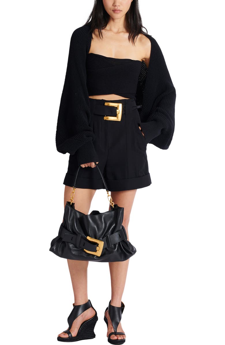 Balmain Medium Anthem bag in calfskin leather, Alternate, color, Black