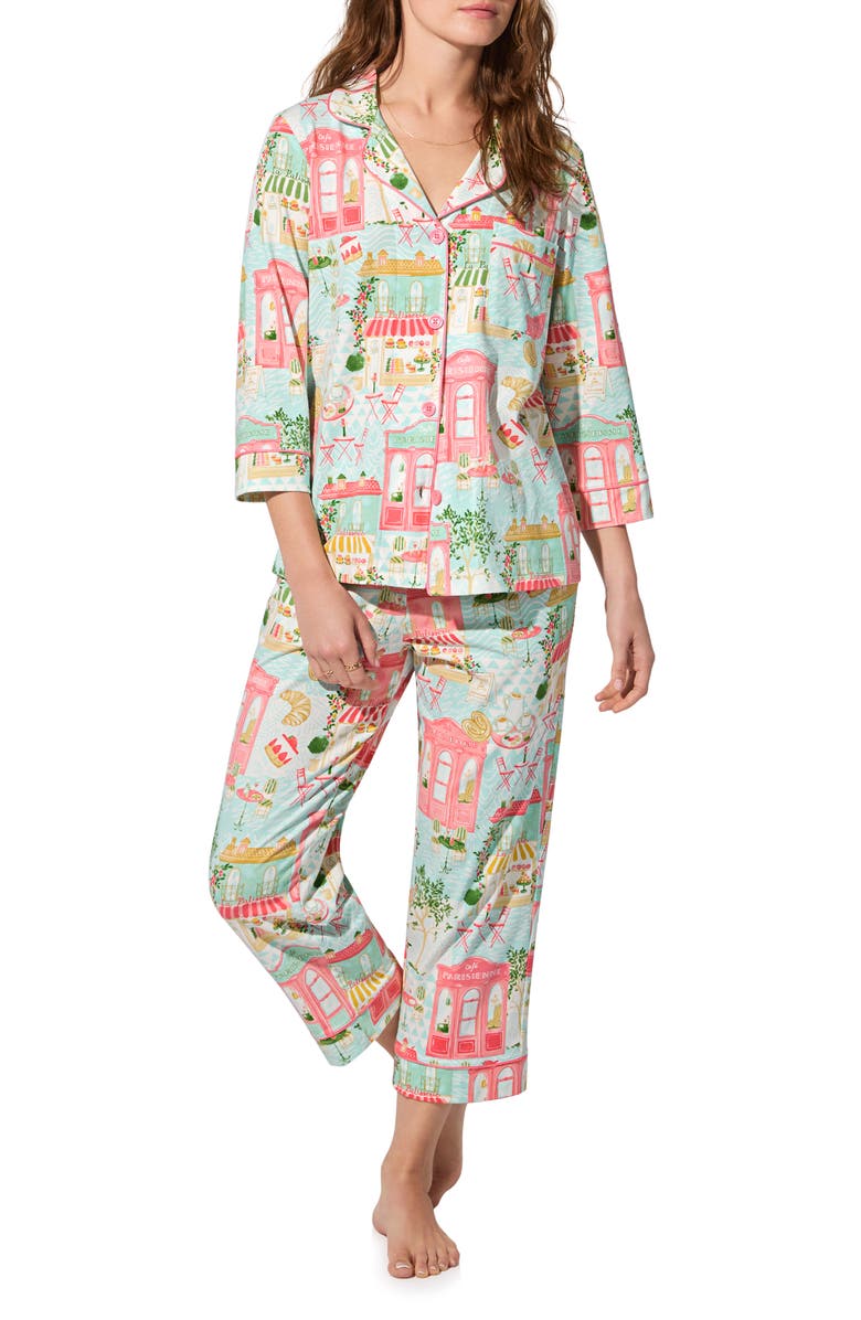 BedHead Pajamas Print Stretch Organic Cotton Crop Pajamas, Main, color, Parisian Delights