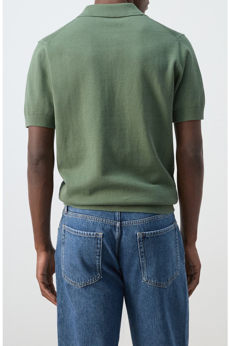 Solid Cotton Waffle Zip Polo Sweater, Alternate, color, GREEN