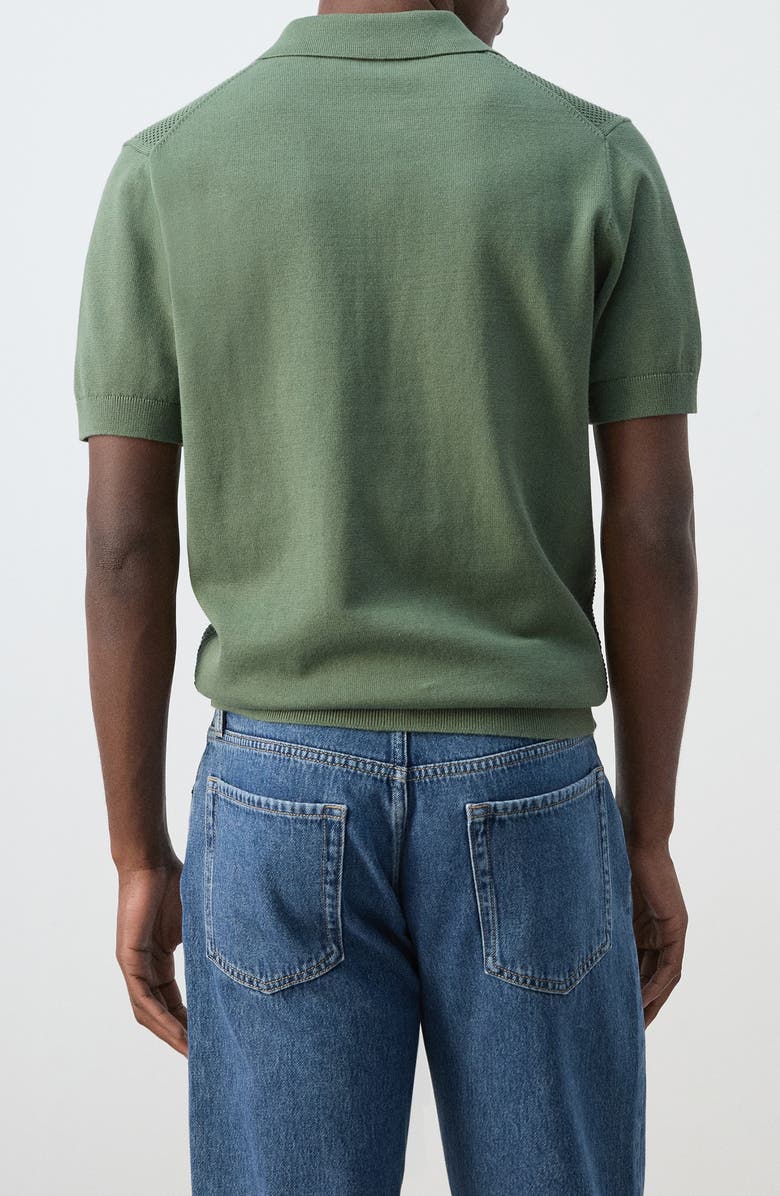 MANGO Solid Cotton Waffle Zip Polo Sweater, Alternate, color, Green