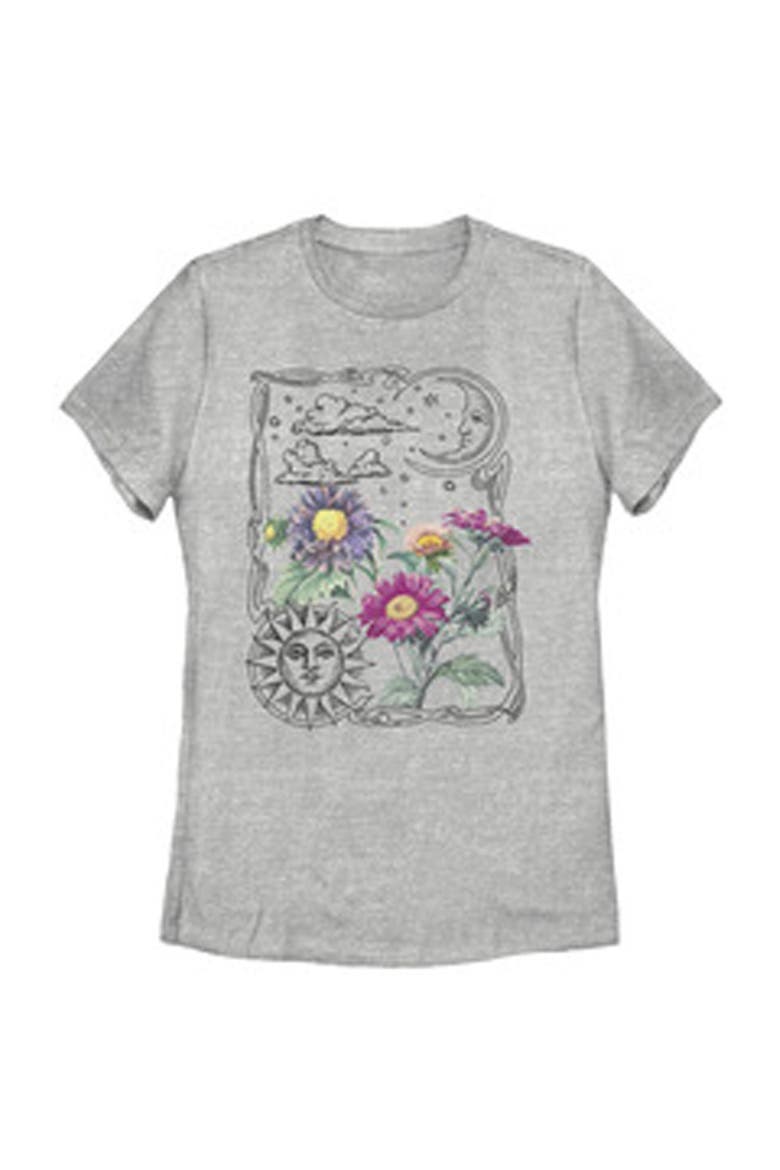 Women's Lost Gods Boho Sun Moon Flowers  Graphic T-Shirt, Main, color, Athletic Heather