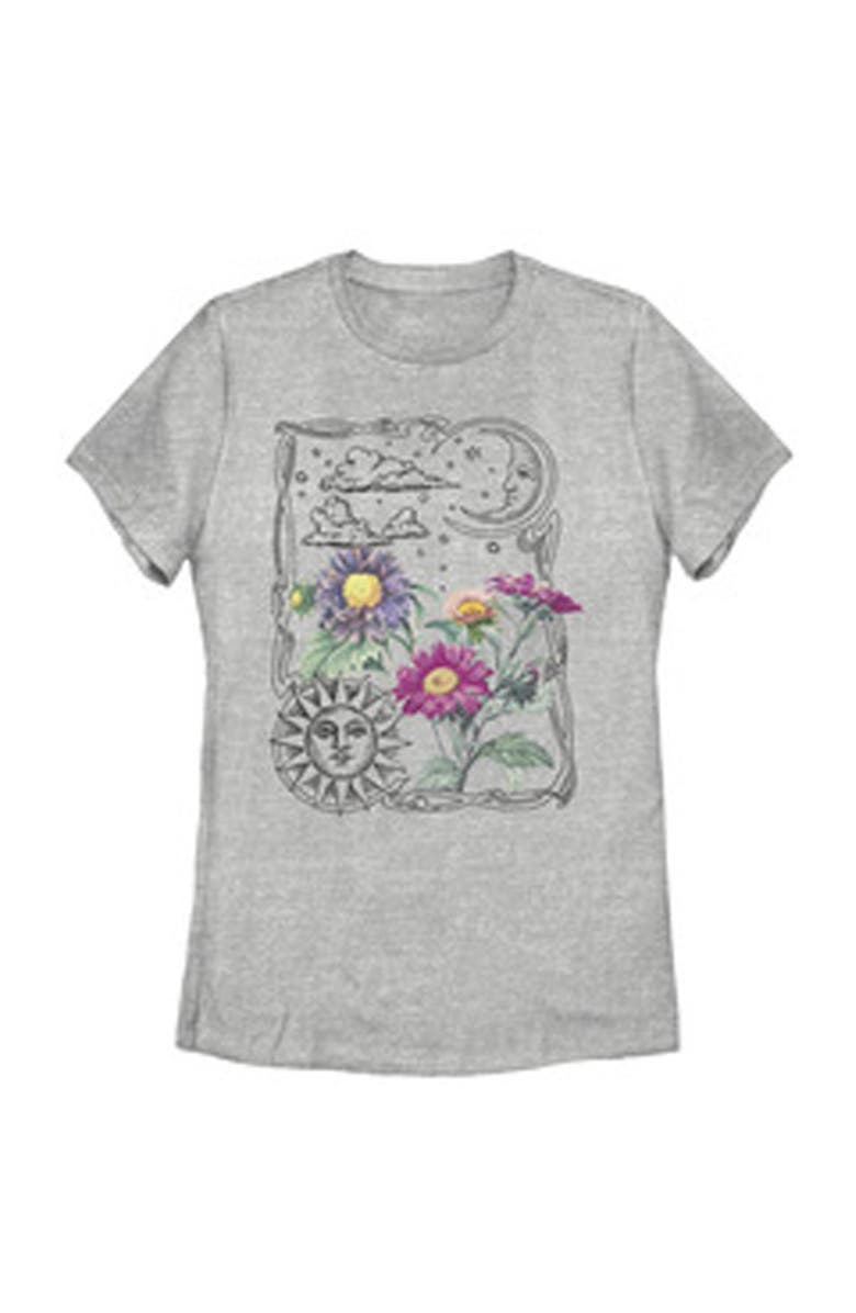 Lost Gods Women's Lost Gods Boho Sun Moon Flowers  Graphic T-Shirt, Main, color, Athletic Heather