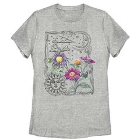 Women's Lost Gods Boho Sun Moon Flowers  Graphic T-Shirt