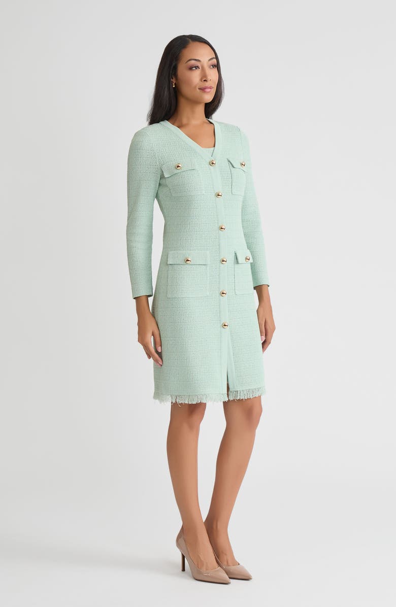 Misook Heritage Tonal Fringe Trim Knit Jacket, Alternate, color, Fresh Mint