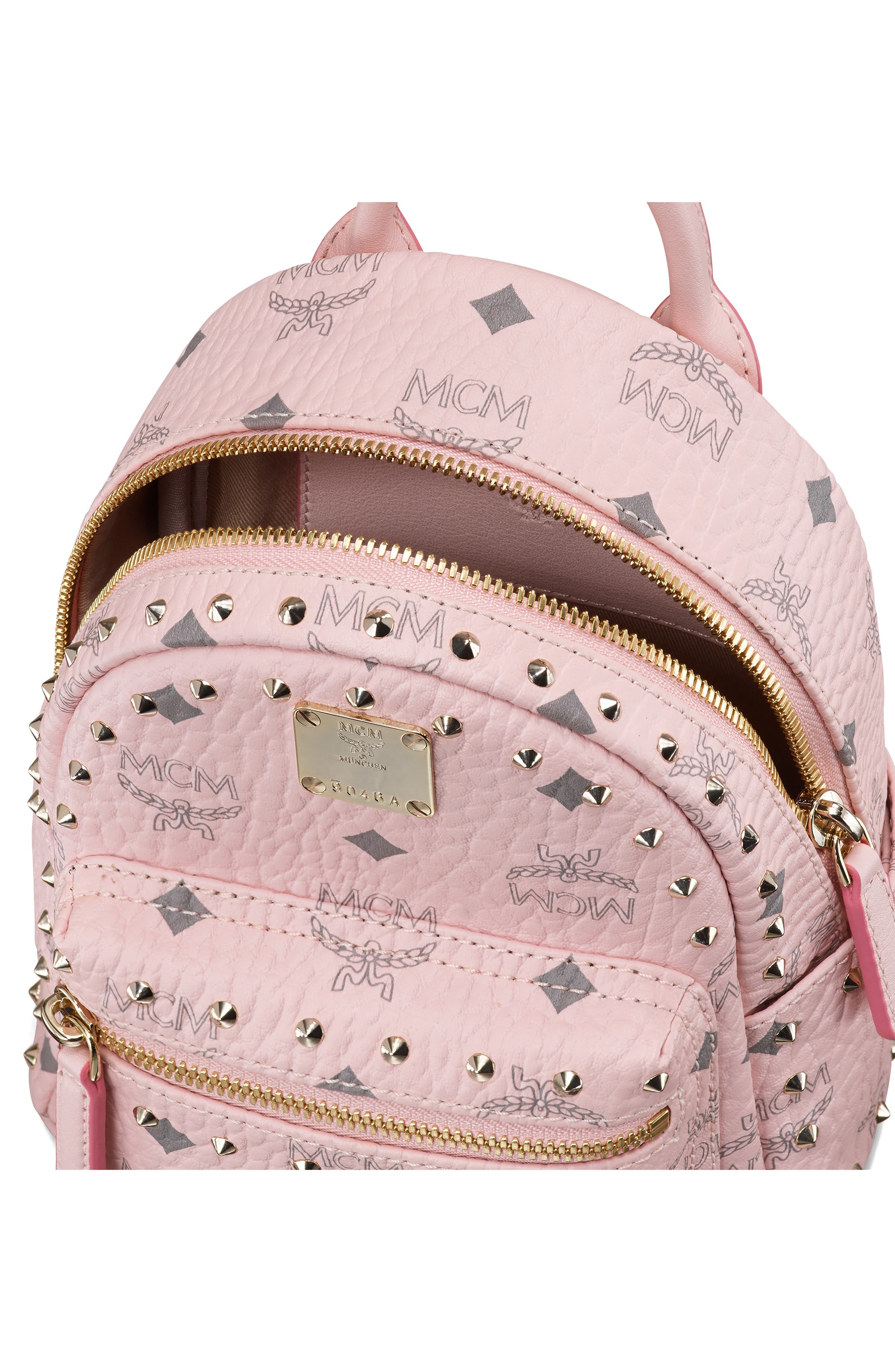 MCM Mini Stark Stud Coated Canvas Backpack, Alternate, color, 
