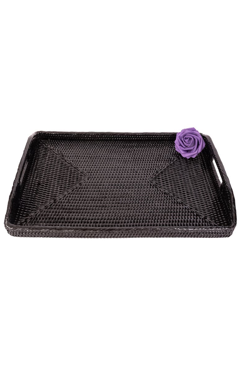 Artifacts Trading Company<sup>™</sup> Artifacts Rattan Rectangular Serving Tray With High Handles, Alternate, color, Tudor Black