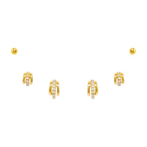 Solid/Pave Hoops & Studs Earring Combo Set