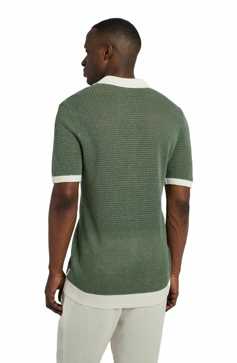 Onia Linen Short Sleeve Button Up Sweater, Alternate, color, Seaspray/White