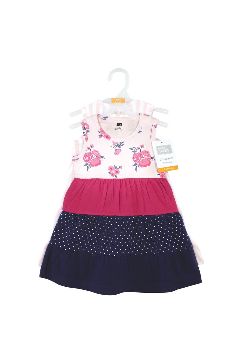 Hudson Baby Cozy Stylish All-Season Baby Dress 2Pk, Alternate, color, Pink Navy Floral