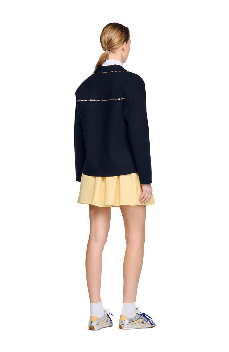 SANDRO Studded blazer collar cardigan, Alternate, color, Navy Blue