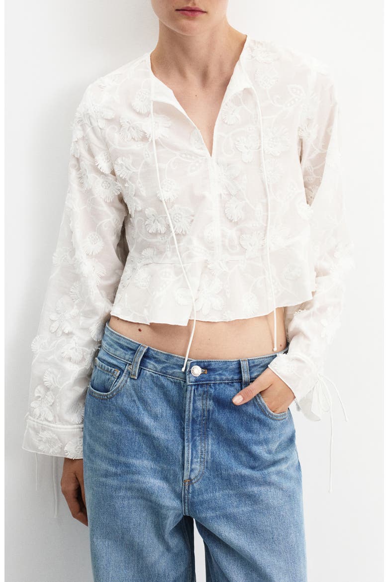 Floral Embroidered Cotton Top, Main, color, WHITE