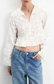MANGO Floral Embroidered Cotton Top