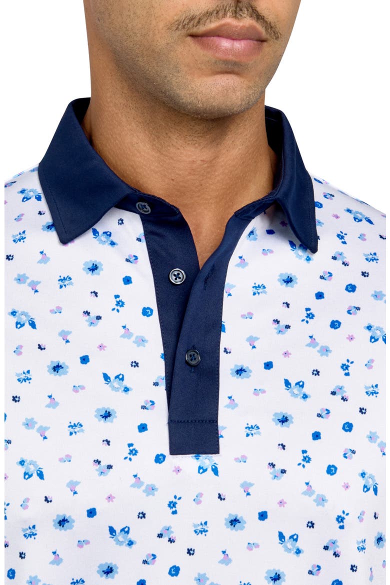 Regular Fit Floral Print Recycled Performance Golf Polo, Alternate, color, WHITE/BLUE